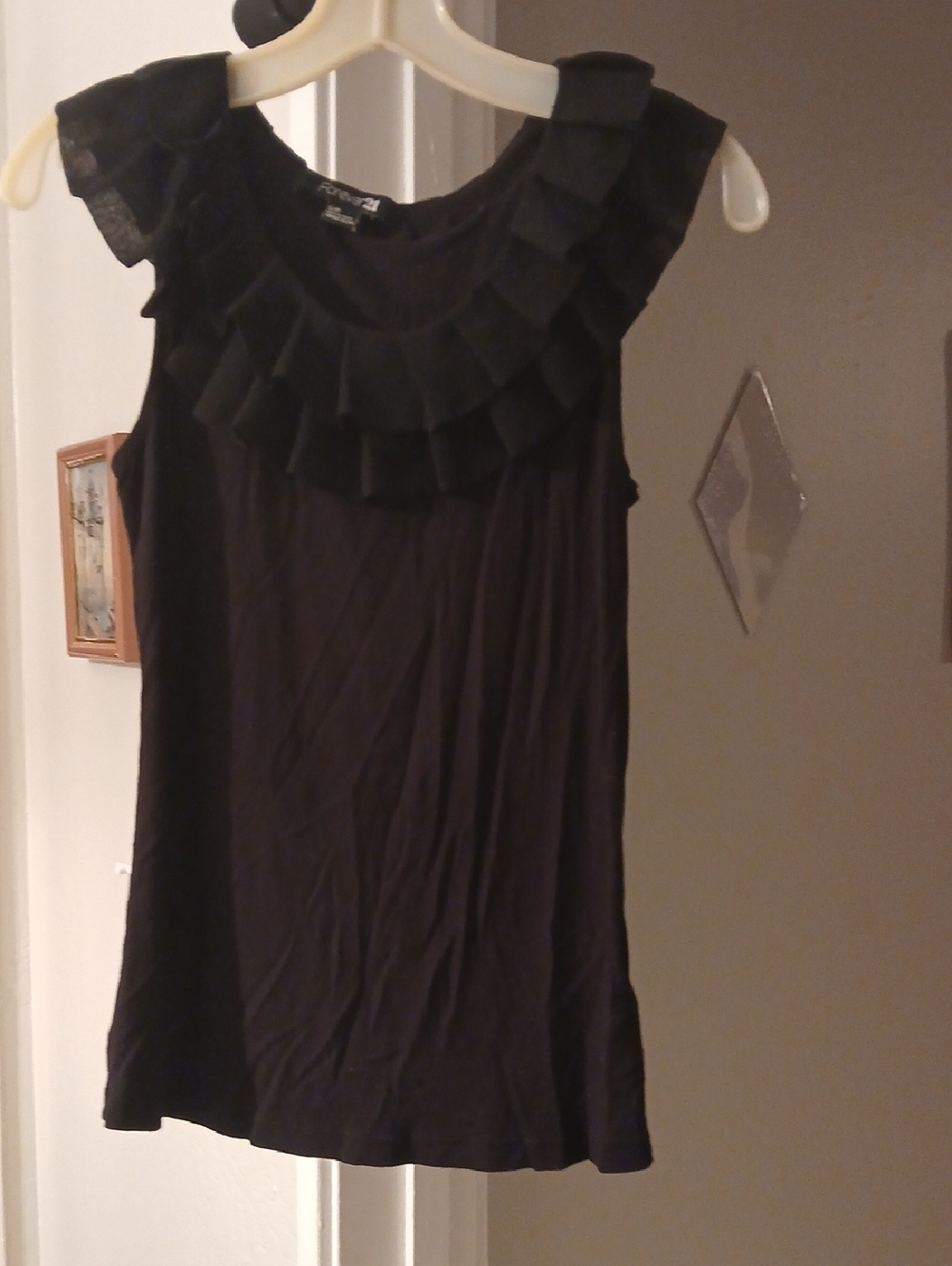 Forever 21 Black Ruffle-Neck Sleeveless Camisole